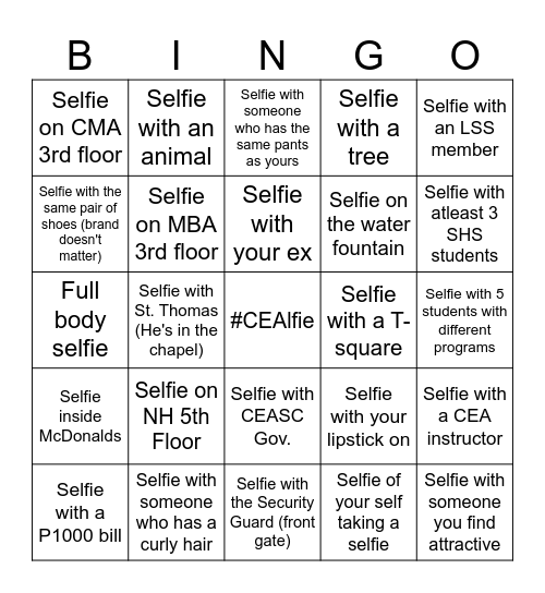 SELFIE BINGO Card