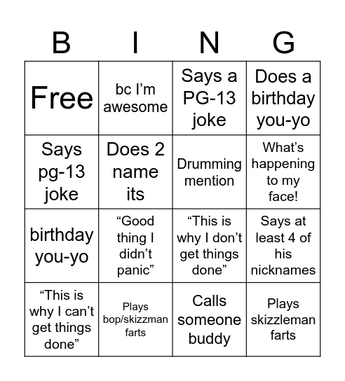 SKIZZ STREAM BINGO Card