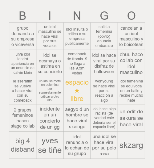 swan's bingo :3 Bingo Card