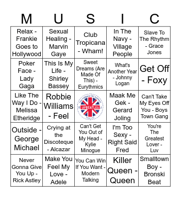 GAY TOP 100 1.12 Bingo Card