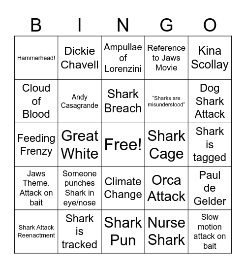 Sharkie Bingo Card
