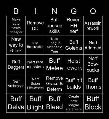 PoE 3.25 Bingo/Wishlist Bingo Card