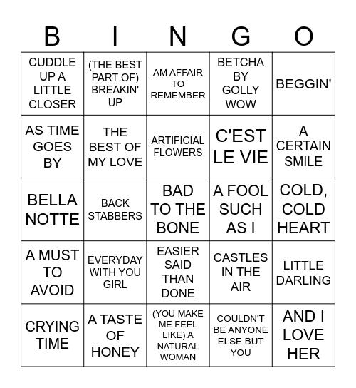 MB #62 Music Bingo  -  OLD GROOVES Bingo Card