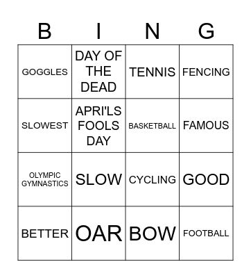 ENGLISH BINGO Card