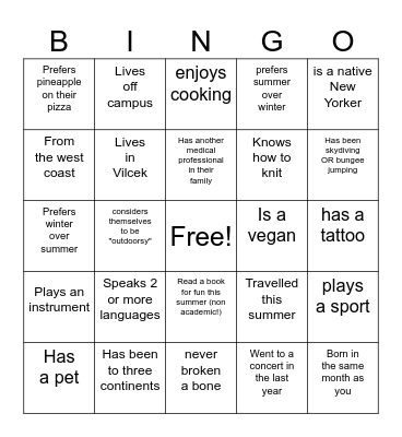 Human Bingo Card