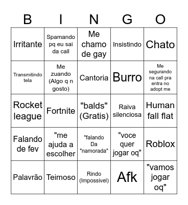 Calll com chase Bingo Card