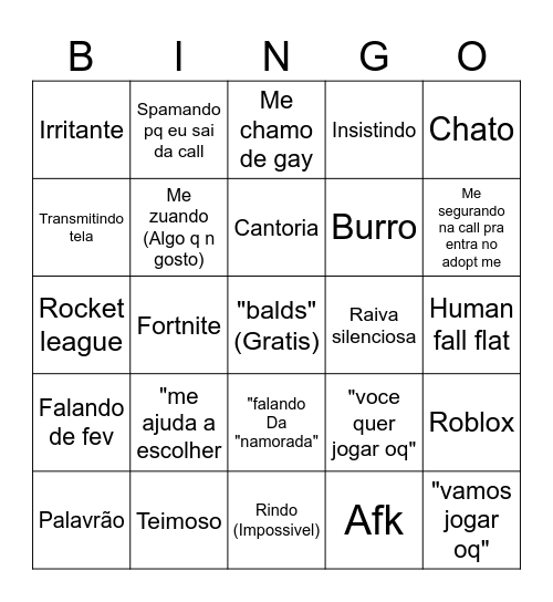 Calll com chase Bingo Card