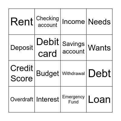Financial Literacy Bingo Card