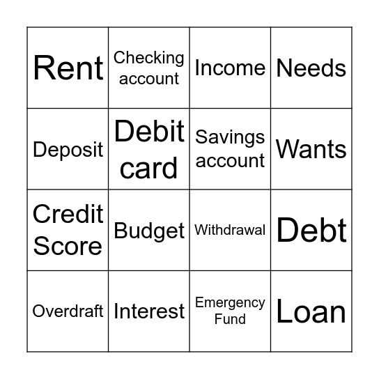 Financial Literacy Bingo Card