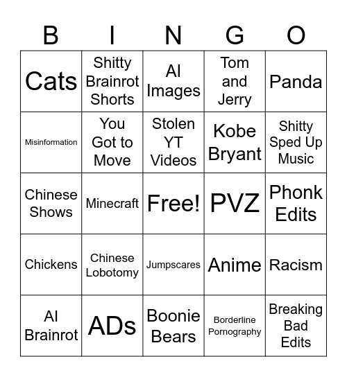 Chinese Tiktok Bingo Card