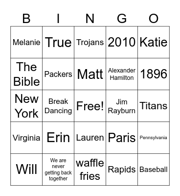 Saranac 2024 Bingo Card