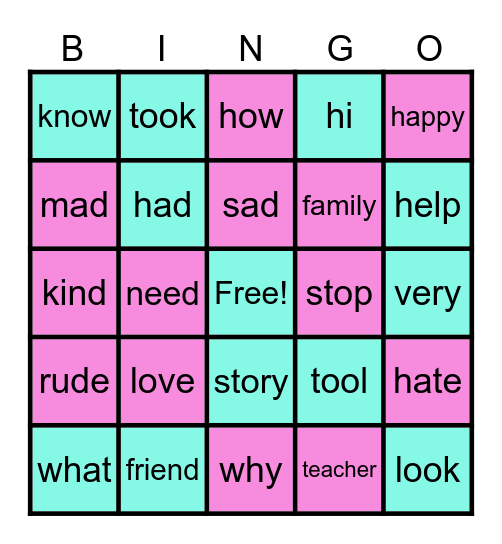 chess coler and easy word Bingo Card