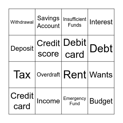 Financial Literacy Bingo Card