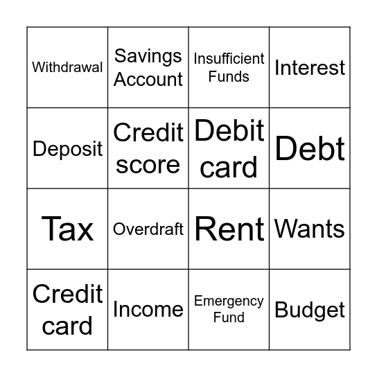 Financial Literacy Bingo Card