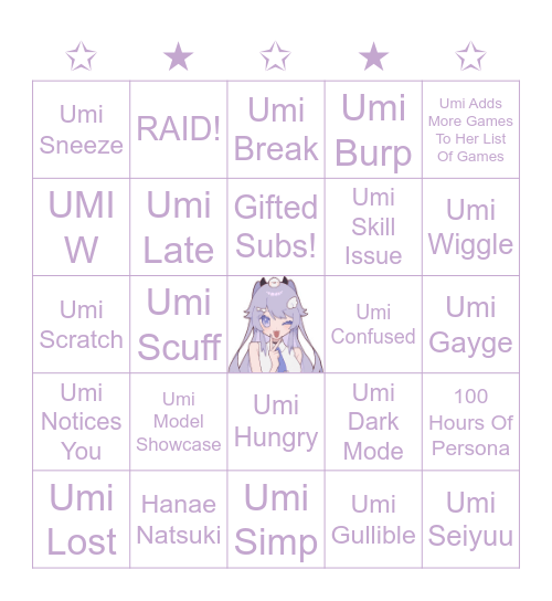 •*¨*•.¸¸☆*･ﾟUMI BINGOﾟ･*☆¸¸.•*¨*• Bingo Card