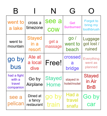 Travel Bingo Card