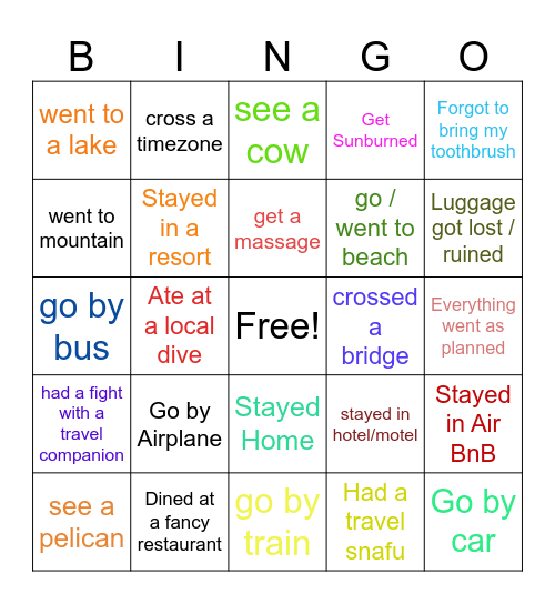 Travel Bingo Card