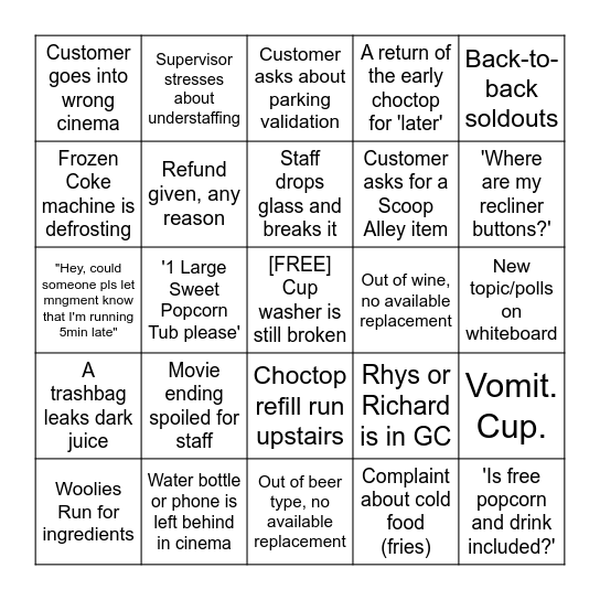 Gold Class Bingo Card