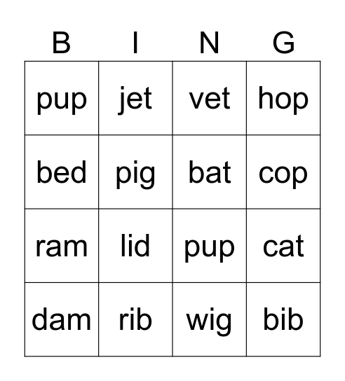 Smart Phonics 2 Bingo Card