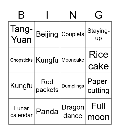 Spring Festival Bingo Game Bingo Card