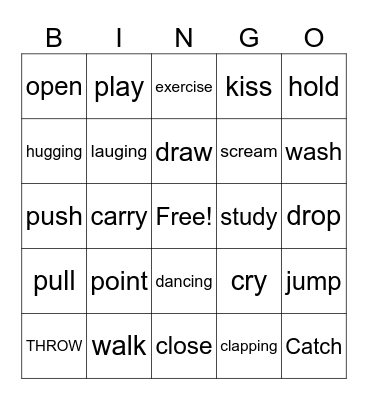 VERBS Bingo Card