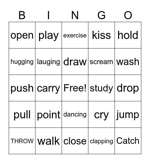 VERBS Bingo Card