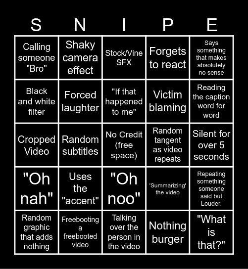 SSSniperwolf Bingo Card