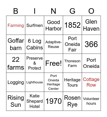 HISTORIC SLEEPING BEAR Bingo Card