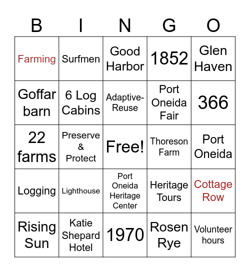 HISTORIC SLEEPING BEAR Bingo Card