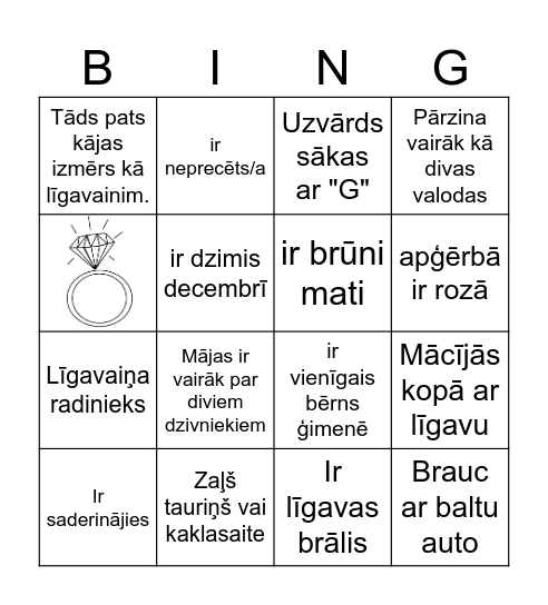 Kāzu Bingo: Atrodi kādu kurš.. Bingo Card