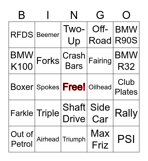 Motorbike Bingo A Bingo Card