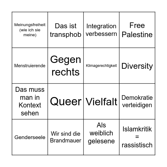 Der woke Gutmensch Bingo Card