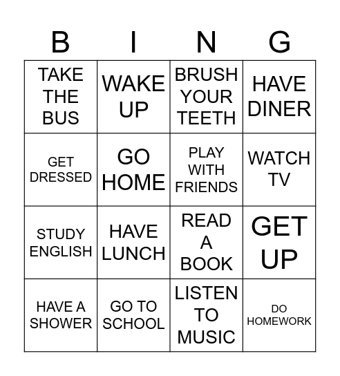 Daily Routine Bingo Card