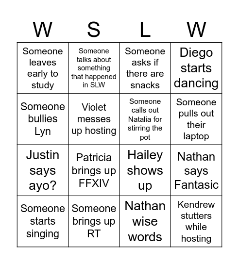 Wellness SLW Bonding Bingo Card