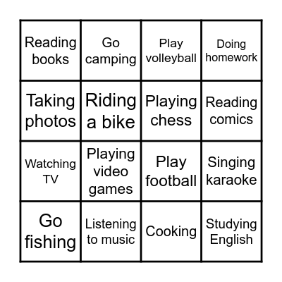 Weekend activities Bingo Card