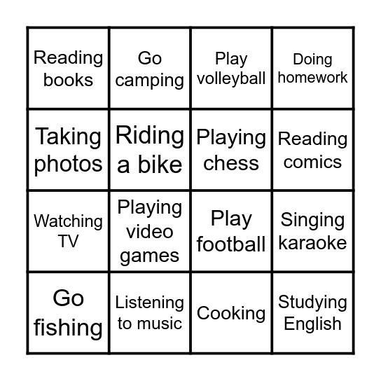 Weekend activities Bingo Card