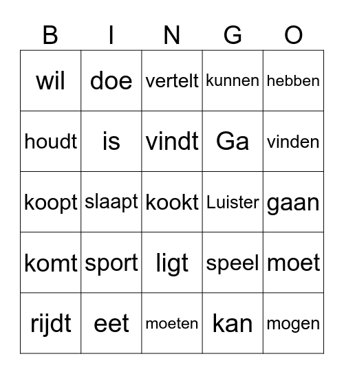 werkwoorden Bingo Card
