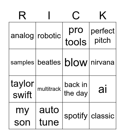 Rick Beato 2024 Bingo Card