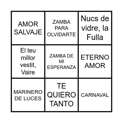 BINGO MUSICAL Bingo Card