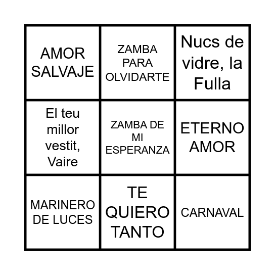 BINGO MUSICAL Bingo Card