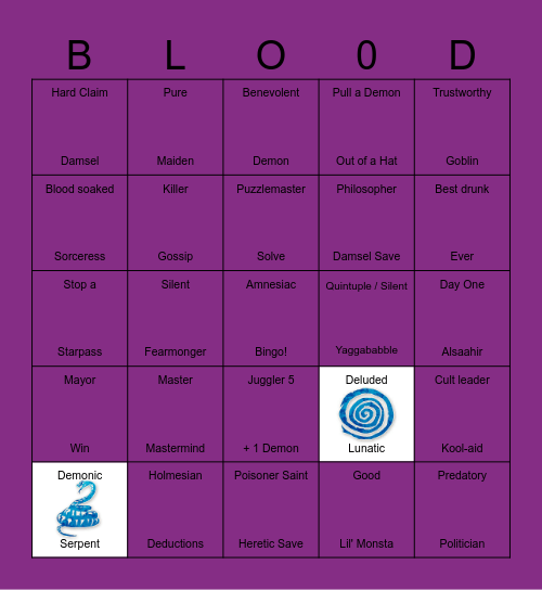 Legendary Clocktower Bingo Card