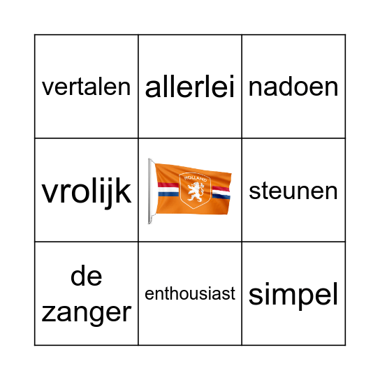 ORANJE-bingo Card