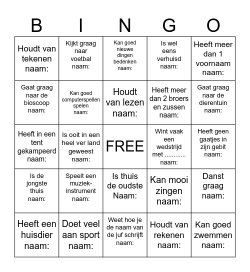 kennismaken in:             groep 4 - 5 Bingo Card