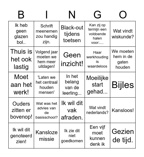 Rapportvergadering bingo! Bingo Card