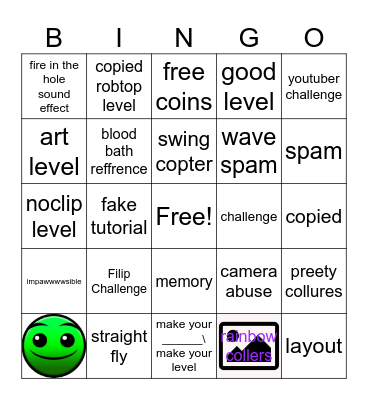 geometry dash recent tab Bingo Card