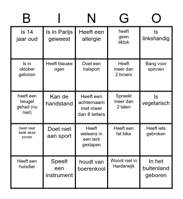 Kennismakingsbingo Card