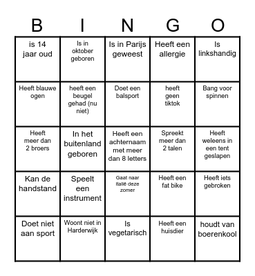 Kennismakingsbingo Card