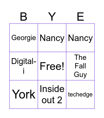 Goodbye 23/23 Interns Bingo Card