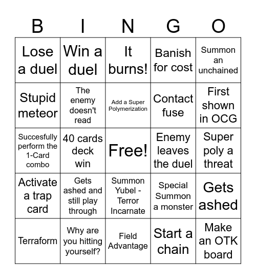 Yubel Bingo Card