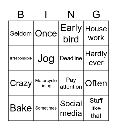 Vocabulary unit 1 Bingo Card